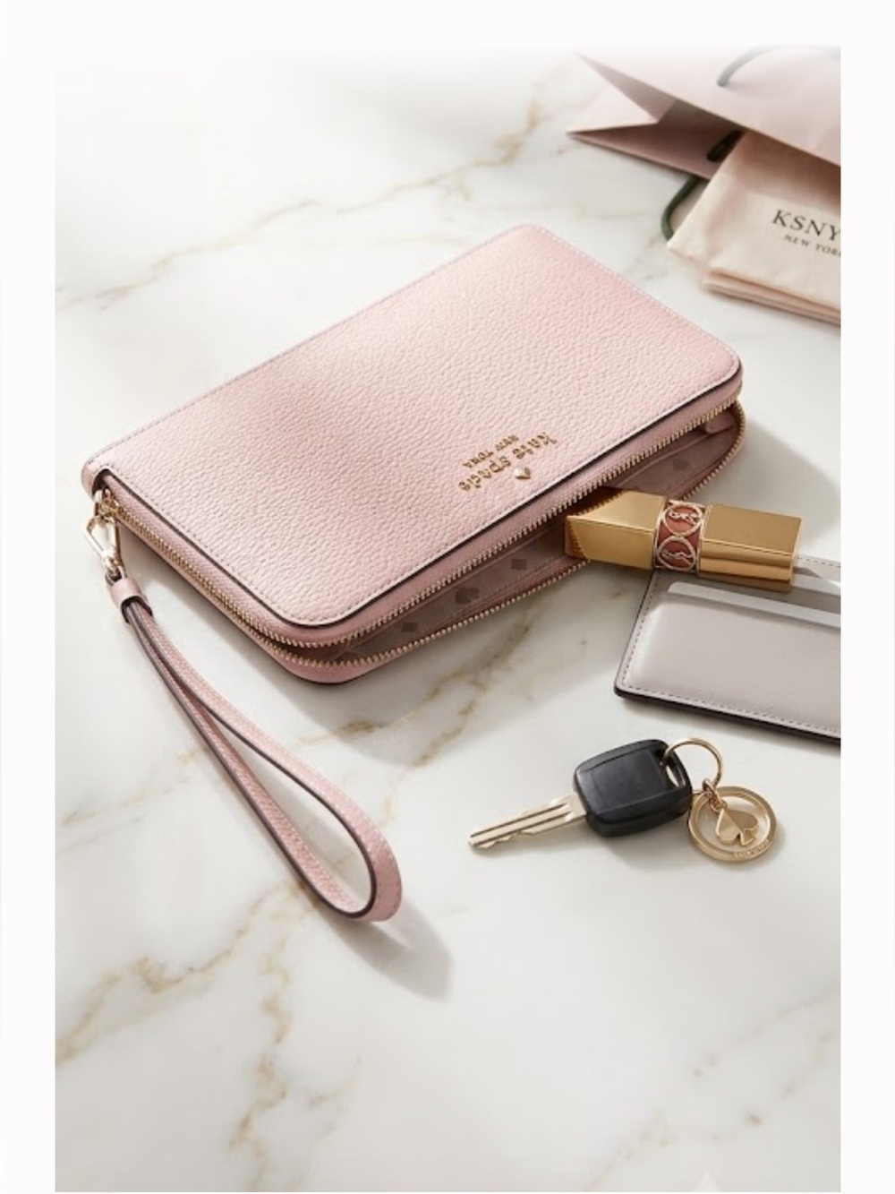 NWT Kate Spade New York Lucy Medium L-Zip Wristlet Tutu Pink Leather - Picture 1 of 8
